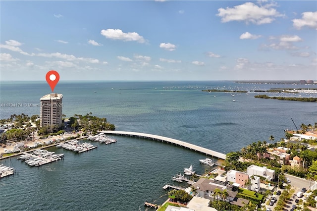 bird's eye view featuring a water view