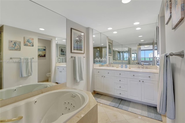 bathroom with a sink, tile patterned flooring, and double vanity