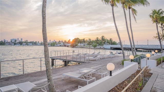 exterior space with a water view