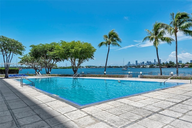 pool with a patio