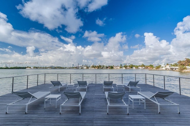 deck featuring a water view