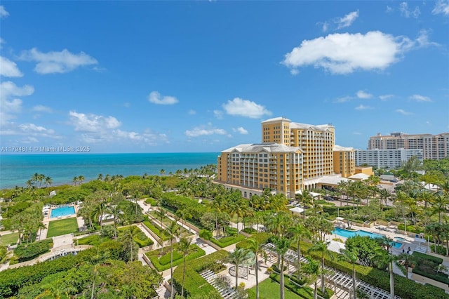 445 Grand Bay Dr Unit 1001, Key Biscayne, FL 33149 - drone / aerial view of a pool area and a nearby body of water