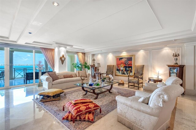 445 Grand Bay Dr Unit 1001, Key Biscayne, FL 33149 - living area with a tray ceiling