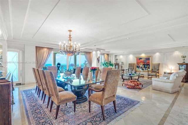 445 Grand Bay Dr Unit 1001, Key Biscayne, FL 33149 - dining space with a chandelier and crown molding