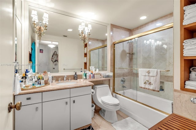 445 Grand Bay Dr Unit 1001, Key Biscayne, FL 33149 - full bathroom featuring tile patterned flooring, vanity, bath / shower combo with glass door, toilet, and recessed lighting