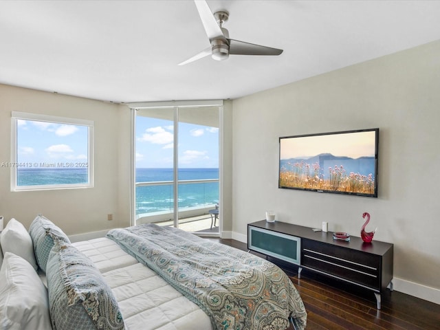 17875 Collins Ave Unit 1605, Sunny Isles Beach, FL 33160 - bedroom with access to exterior, wood finished floors, and a ceiling fan