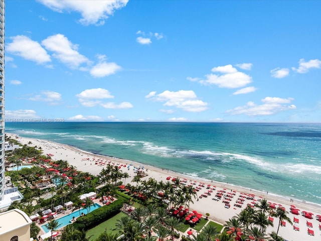 aerial view featuring a beach view and a water view