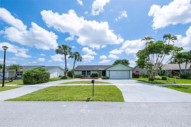 single story home featuring driveway and a front yard