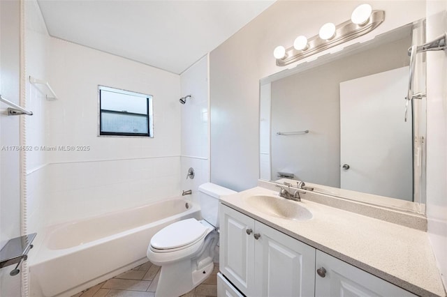 bathroom featuring shower / bath combination, vanity, tile patterned floors, and toilet