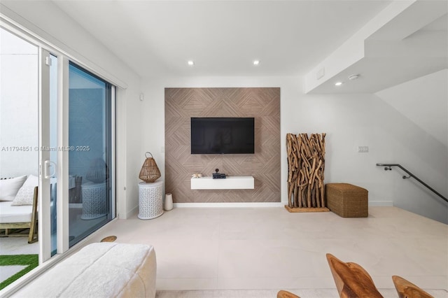 interior space with recessed lighting and access to exterior