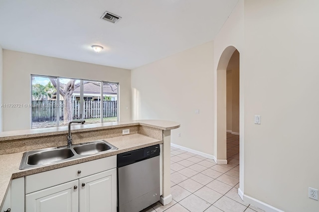 8857 SW 222nd Ter, Cutler Bay, FL 33190 - kitchen with white cabinets, a sink, dishwasher, light tile patterned floors, and visible vents