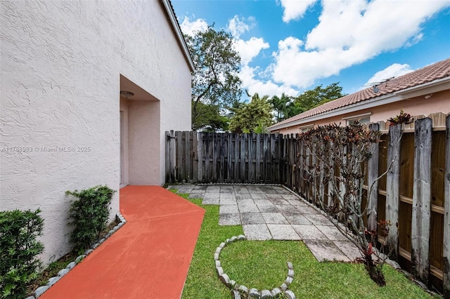 view of yard featuring a fenced backyard and a patio