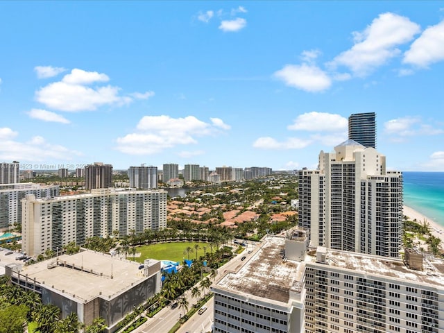 aerial view with a view of city and a water view