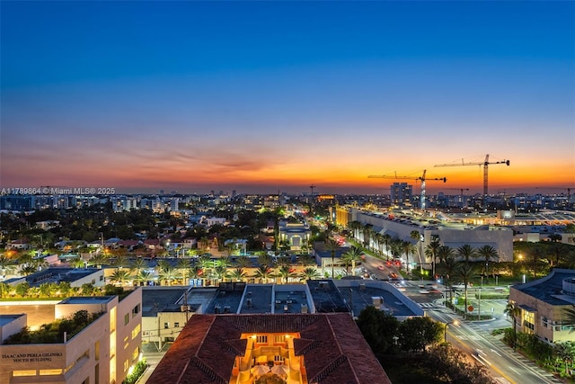 view of aerial view at dusk