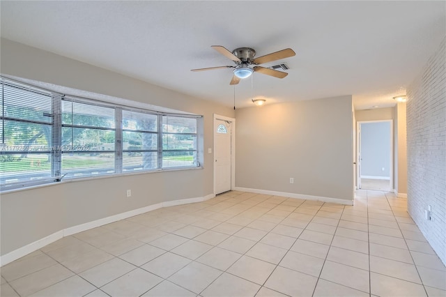 7740 Shalimar St, Miramar, FL 33023 - spare room with baseboards, ceiling fan, visible vents, and light tile patterned floors