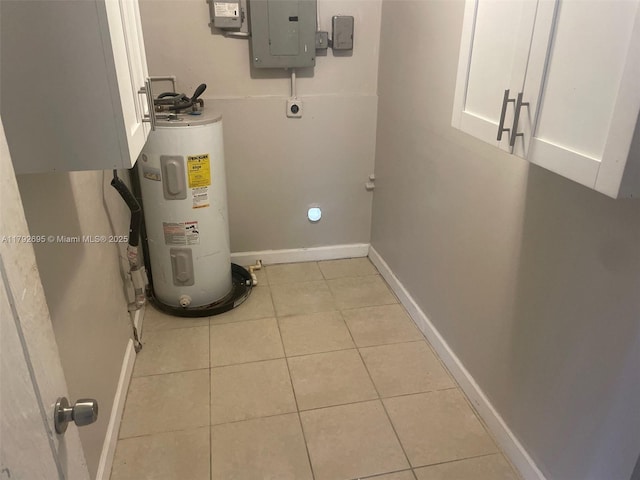 utility room featuring electric panel and electric water heater