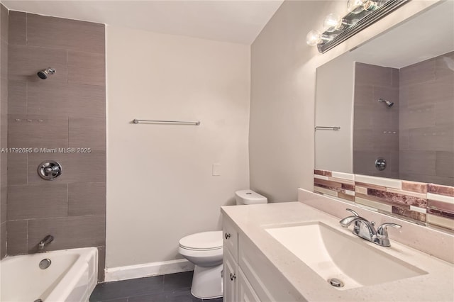 7740 Shalimar St, Miramar, FL 33023 - full bath featuring tile patterned flooring, vanity, toilet, shower / bath combination, and baseboards