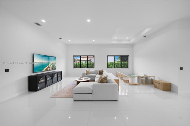 7745 SW 188th Ter, Cutler Bay, FL 33157 - living area featuring tile patterned flooring, baseboards, visible vents, and recessed lighting