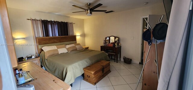 8111 SW 205th St, Cutler Bay, FL 33189 - bedroom with light tile patterned flooring, ceiling fan, and visible vents