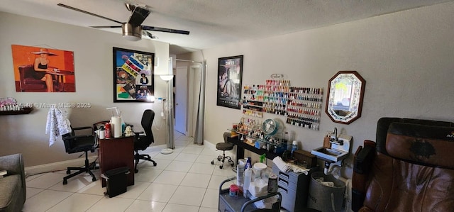 8111 SW 205th St, Cutler Bay, FL 33189 - tiled home office featuring a ceiling fan and a textured ceiling