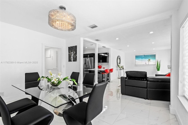 9365 SW 44th St, Miami, FL 33165 - dining area featuring recessed lighting, visible vents, a healthy amount of sunlight, and marble finish floor