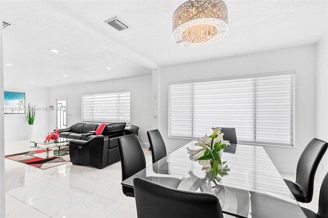 9365 SW 44th St, Miami, FL 33165 - dining room with recessed lighting, baseboards, visible vents, and marble finish floor
