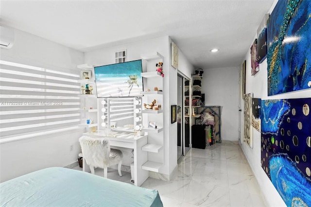 9365 SW 44th St, Miami, FL 33165 - bedroom featuring recessed lighting, visible vents, a wall unit AC, and marble finish floor