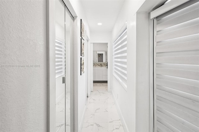9365 SW 44th St, Miami, FL 33165 - corridor with recessed lighting and marble finish floor