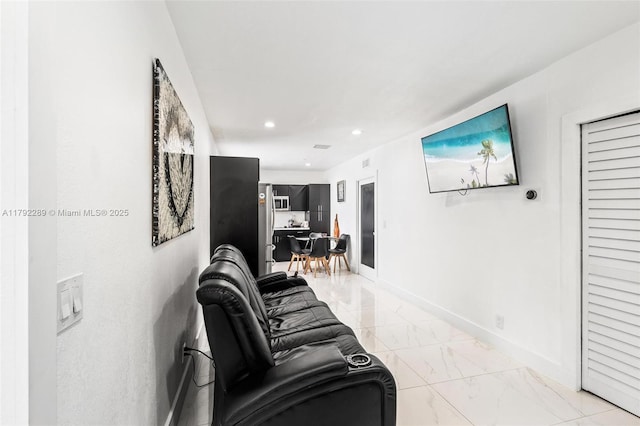 9365 SW 44th St, Miami, FL 33165 - living area featuring recessed lighting, baseboards, and marble finish floor