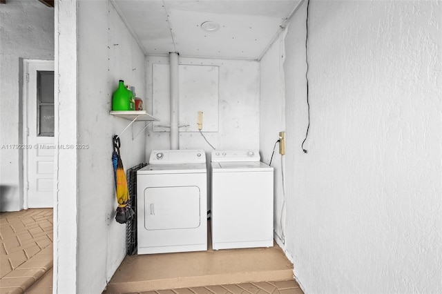 9365 SW 44th St, Miami, FL 33165 - washroom with separate washer and dryer, laundry area, and brick floor