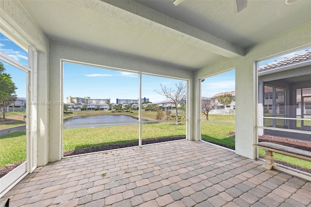 4317 Ficus St, Hollywood, FL 33021 - unfurnished sunroom with a water view and a ceiling fan