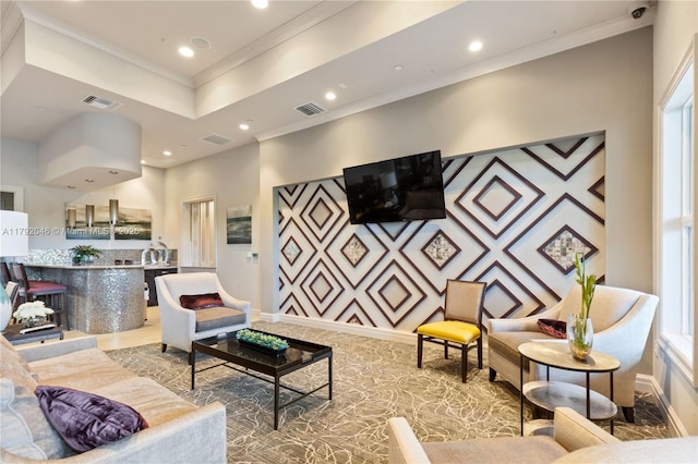 4317 Ficus St, Hollywood, FL 33021 - living area featuring ornamental molding, recessed lighting, and visible vents