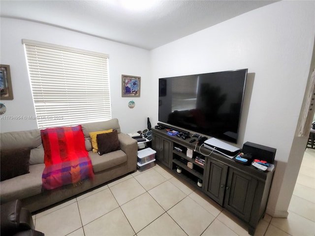 living room with light tile patterned floors