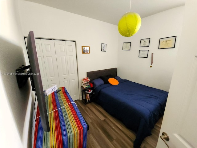 bedroom with a closet and wood finished floors