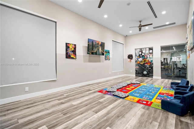 3064 SE 1st Dr Unit 3, Homestead, FL 33033 - exercise area with a ceiling fan, wood finished floors, recessed lighting, and baseboards
