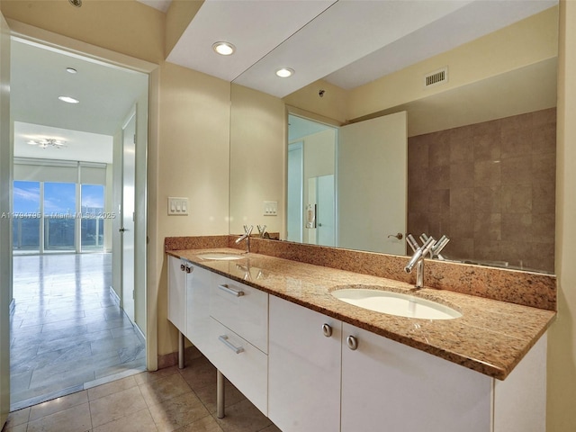 17201 Collins Ave Unit 1704, Sunny Isles Beach, FL 33160 - full bath with visible vents, a sink, tile patterned floors, and double vanity