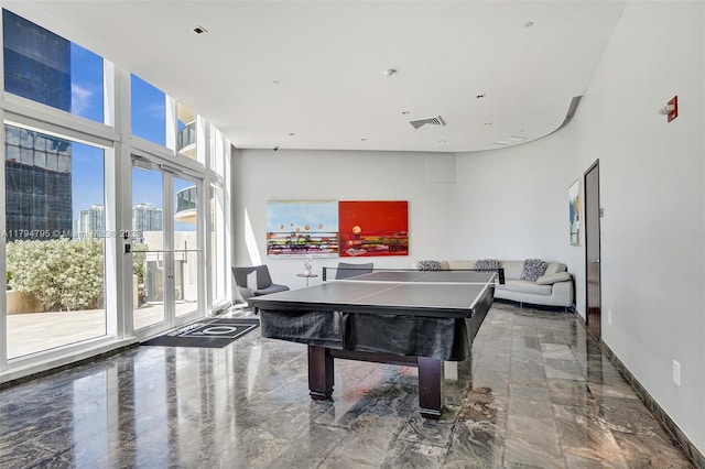 17201 Collins Ave Unit 1704, Sunny Isles Beach, FL 33160 - rec room with a view of city, plenty of natural light, billiards, and marble finish floor