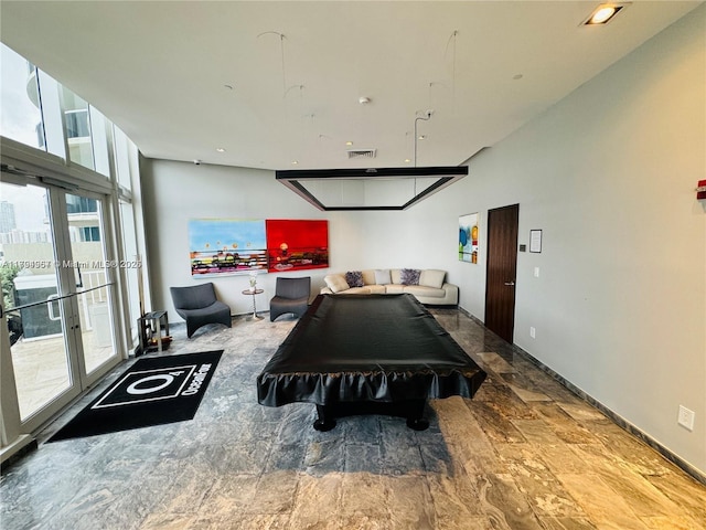 recreation room featuring pool table and visible vents