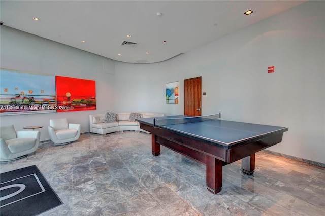 rec room featuring recessed lighting and visible vents