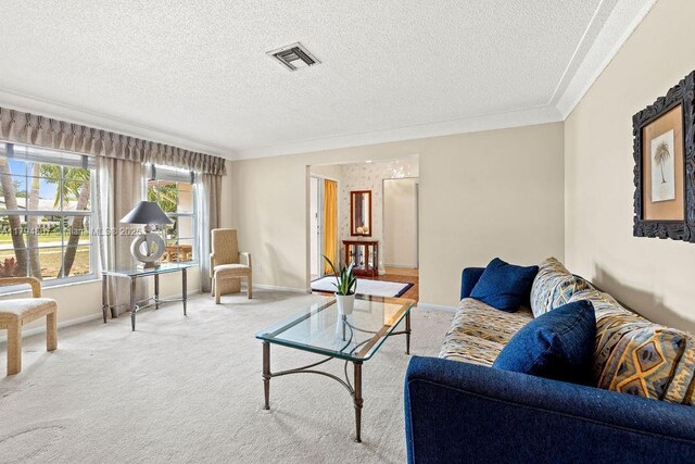dining room with baseboards, light carpet, and a textured ceiling