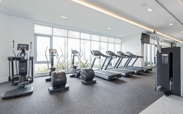 17111 Biscayne Blvd Unit 2208, Aventura, FL 33160 - workout area featuring expansive windows and carpet floors