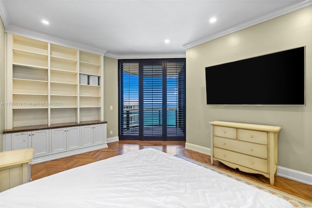 9999 Collins Ave Unit Ph3D, Bal Harbour, FL 33154 - bedroom featuring access to outside, ornamental molding, baseboards, and recessed lighting