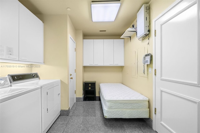 9999 Collins Ave Unit Ph3D, Bal Harbour, FL 33154 - laundry area featuring separate washer and dryer, baseboards, granite finish floor, and cabinet space