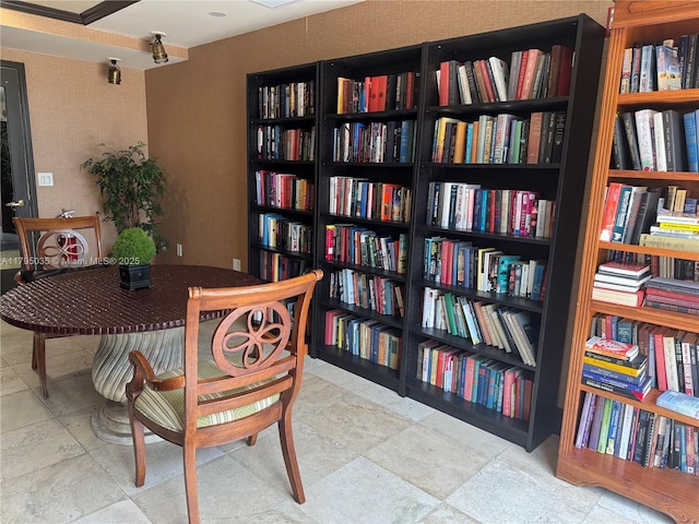 office area featuring bookshelves