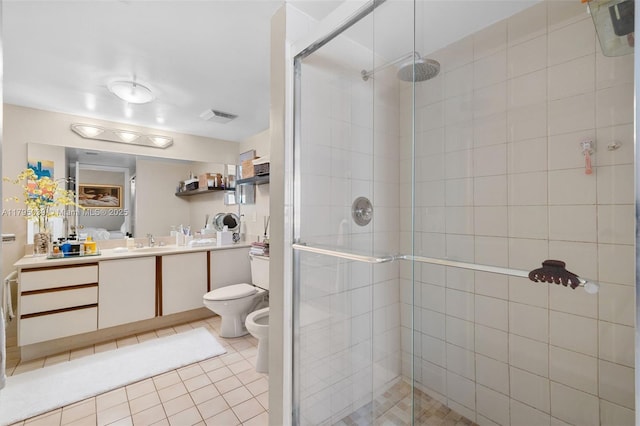 21075 NE 34th Ave Unit 306-2, Aventura, FL 33180 - bathroom with tile patterned flooring, vanity, toilet, a bidet, and a stall shower