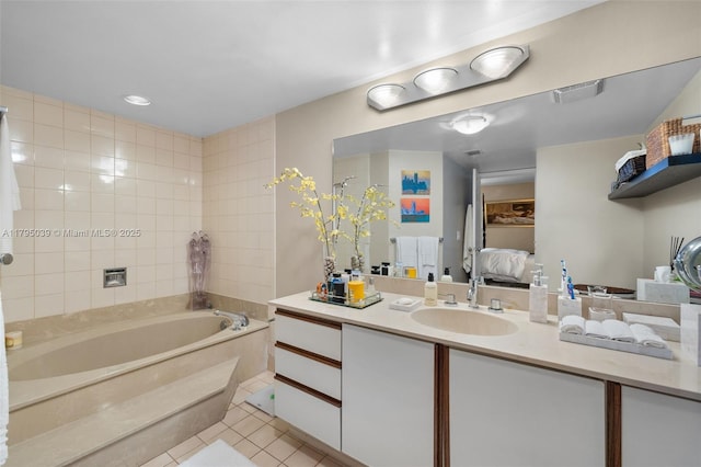 21075 NE 34th Ave Unit 306-2, Aventura, FL 33180 - full bath with visible vents, tile patterned flooring, vanity, ensuite bathroom, and a tub