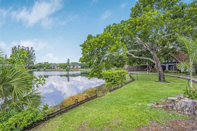view of water feature with fence