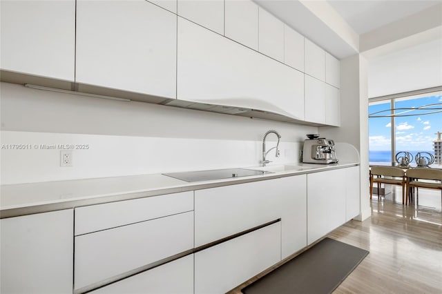 kitchen featuring white cabinets, modern cabinets, and light countertops