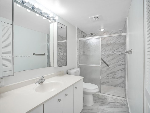 3501 Bimini Ln Unit K2, Coconut Creek, FL 33066 - full bathroom with vanity, a shower stall, toilet, and marble finish floor