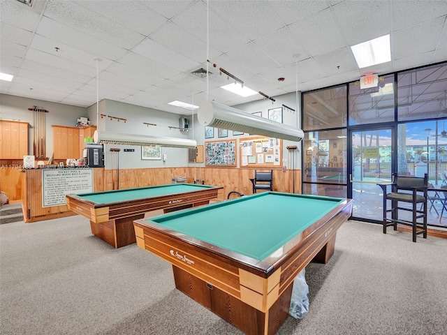 3501 Bimini Ln Unit K2, Coconut Creek, FL 33066 - recreation room featuring visible vents, a drop ceiling, billiards, and carpet